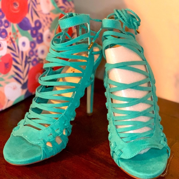 Shoe Dazzle Brand Teal Sandals Size 11 - Picture 1 of 3